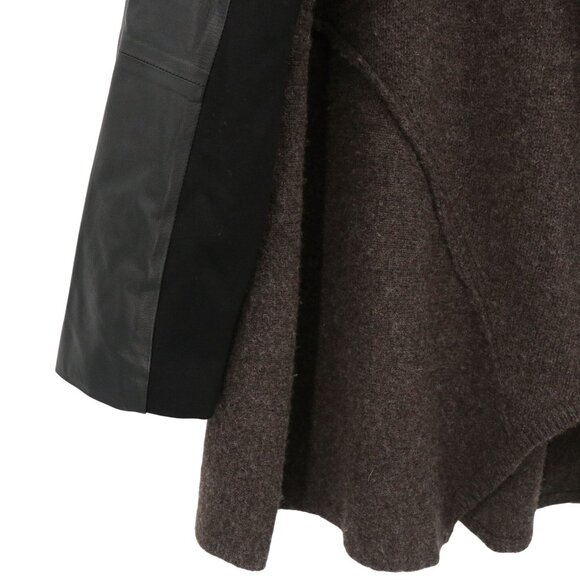 Eileen Fisher Peat Brown Wool Black Leather Sleeves Cardigan Sweater Jacket XL - Picture 5 of 6